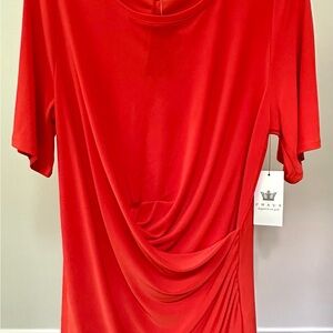 Chaus Red Ruched Short Sleeve Blouse